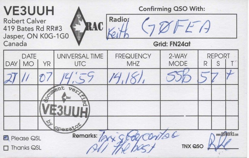 QSL cards sent to G0FEA