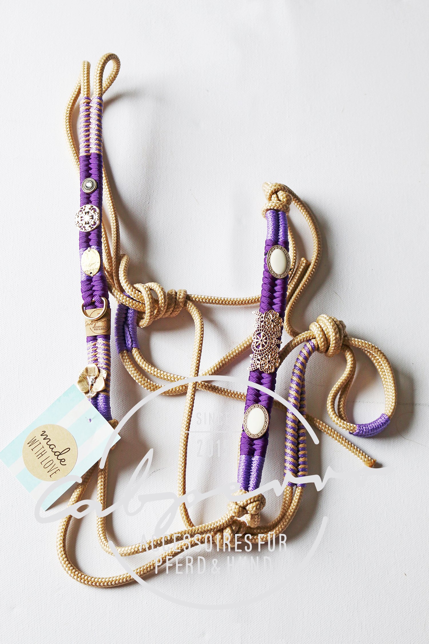 HKM Knotenhalfter Deko mit Zügel Limette/Marine