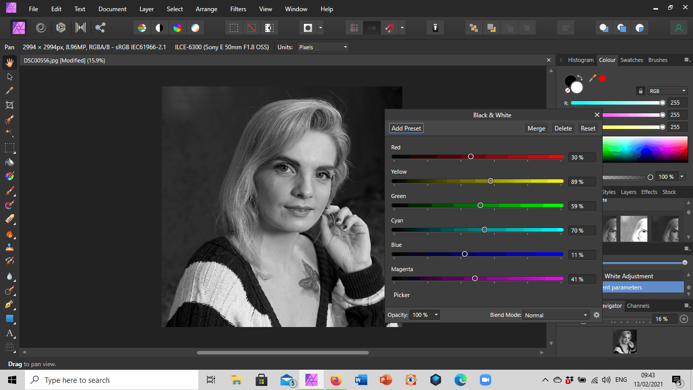 Photo Editing Black and White Conversion