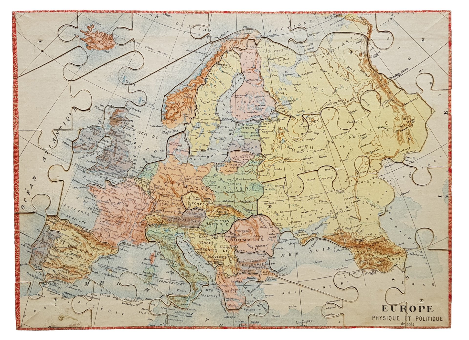 Atlas Géographique Léon Saussine – 3 Puzzles Anciens 1889 – France, Europe, Mappemonde – Boîte D'origine