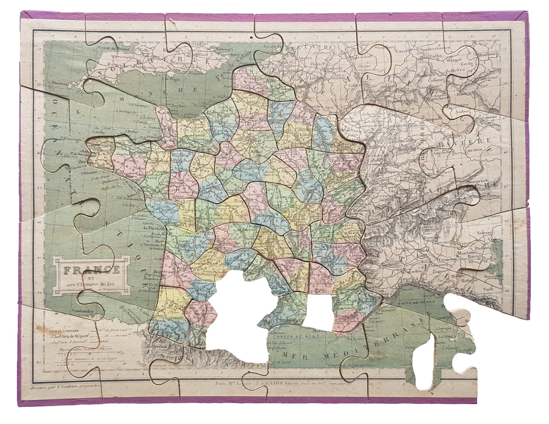 Lot de 5 Puzzles géographiques en bois - Année 1889 ? - Léon