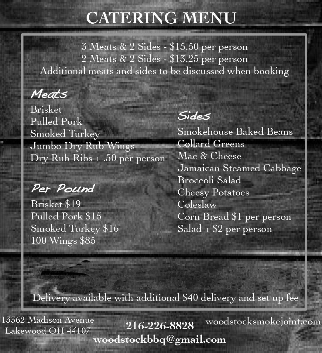 Woodstock BBQ Catering Menu