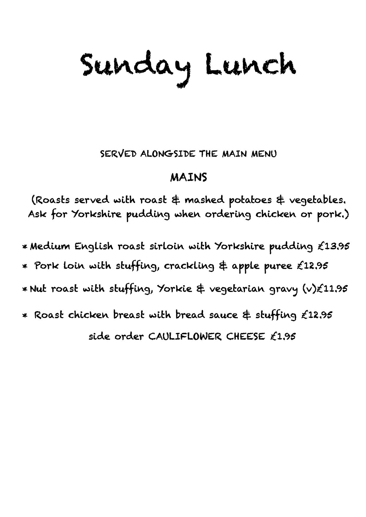 Menu Homemade Pub Food The White Horse Pub, Whepstead, Suffolk