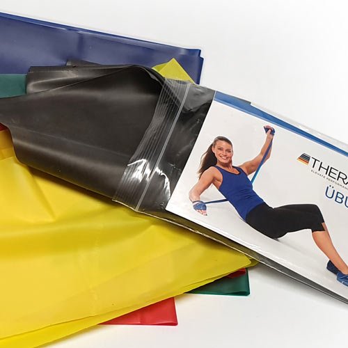 Theraband Original Set Widerstandsbänder [4er Set] Fitnessband Theraband It Übungsanleitung