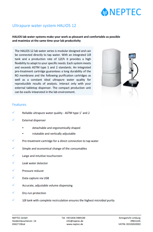 NEPTEC - Lab Water Systems HALIOS 40 & HALIOS 40 ID