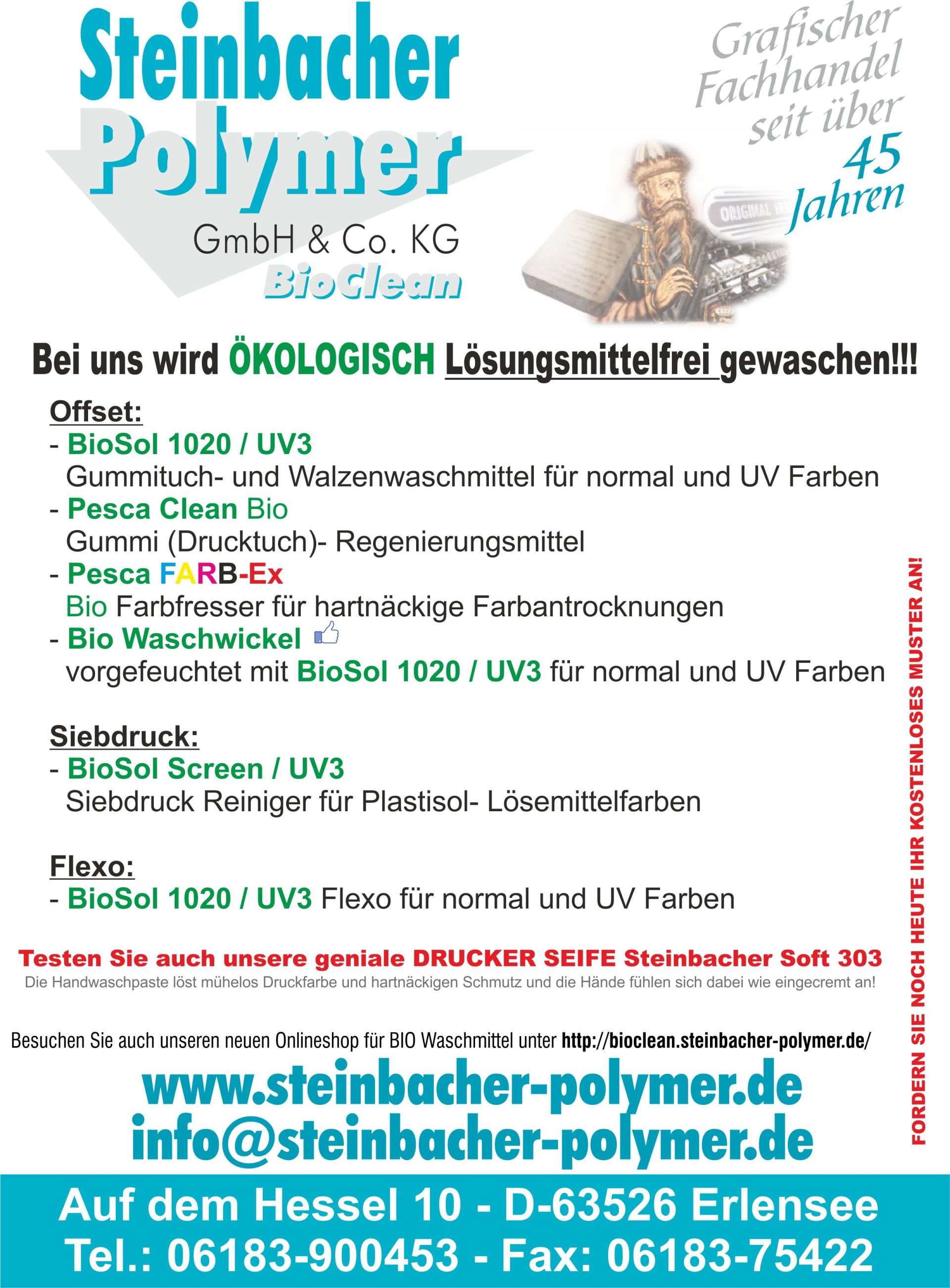 Druckereibedarf , Druckfarben, Handwaschpaste, Bio Wash uvm.