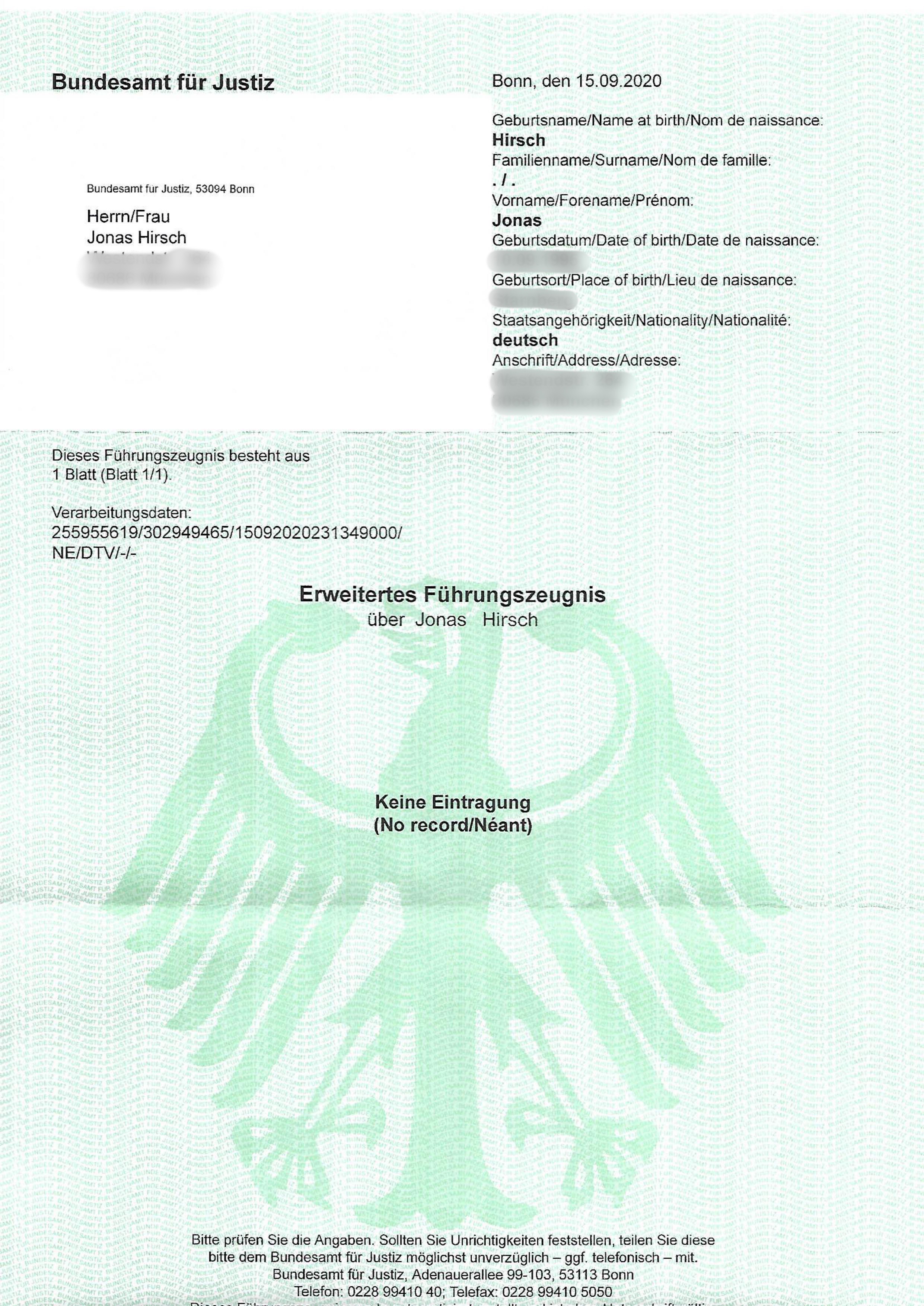 Erweitertes Führungszeugnis Zur Vorlage Bei Einer Behörde about