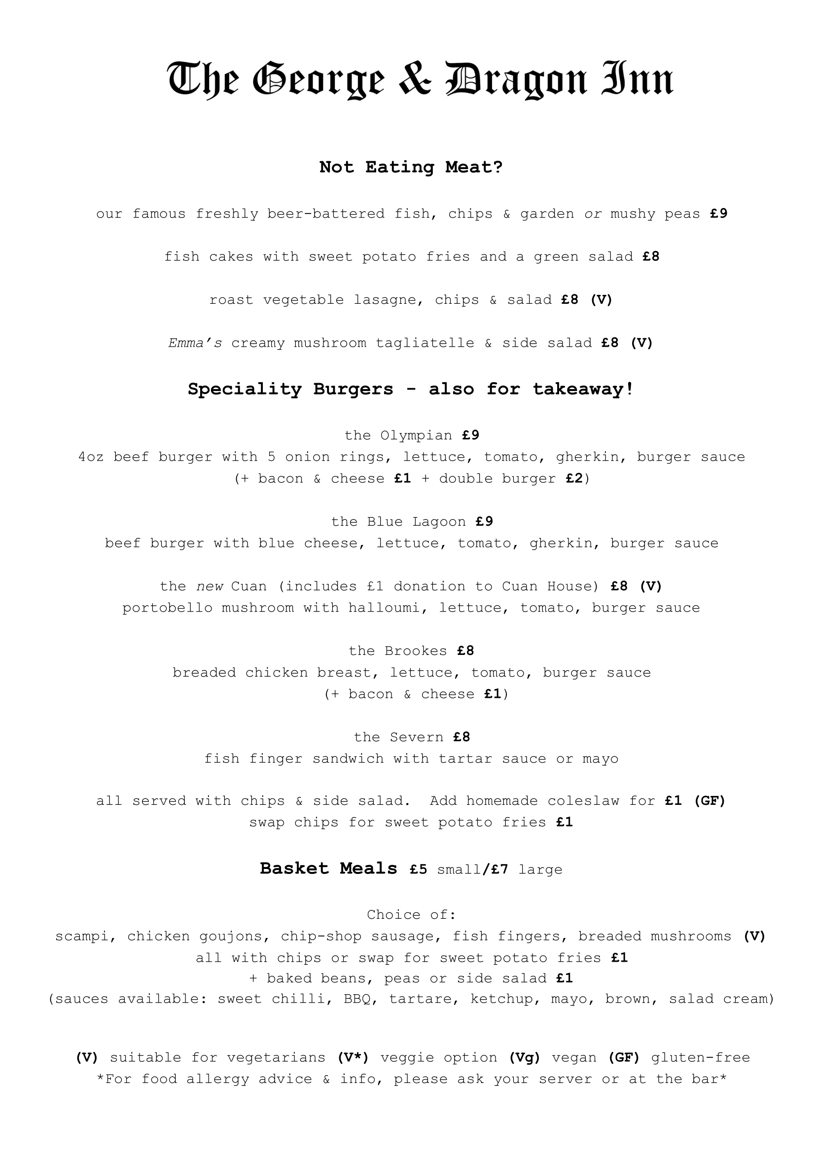 Our Menu The & Dragon Inn, Much Wenlock