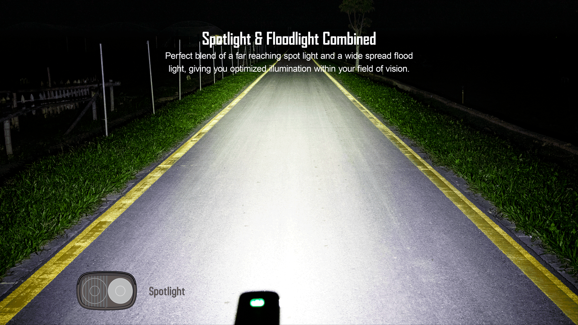 Magicshine Helmlampe Monteer 1400 Offroad mit Fahrrad und Wald/Steinen, montiert auf Helm,