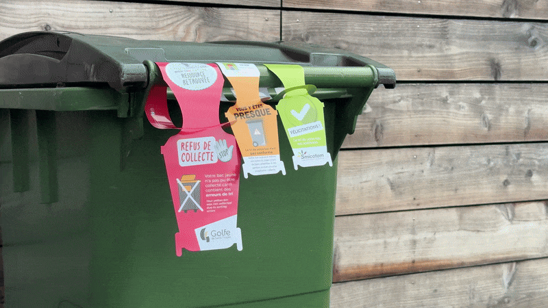 Etiquettes déchets et tri, refus de collecte, bac endommagé, bac à nettoyer. Personnalisable, petit et grand format