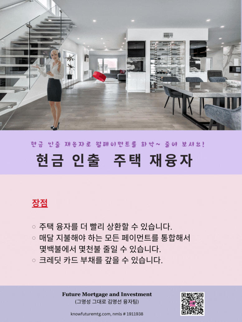 업그레디된 부엌에서 현금 인출 재융자를 설명하고 있는 AI 도우미, 소피아