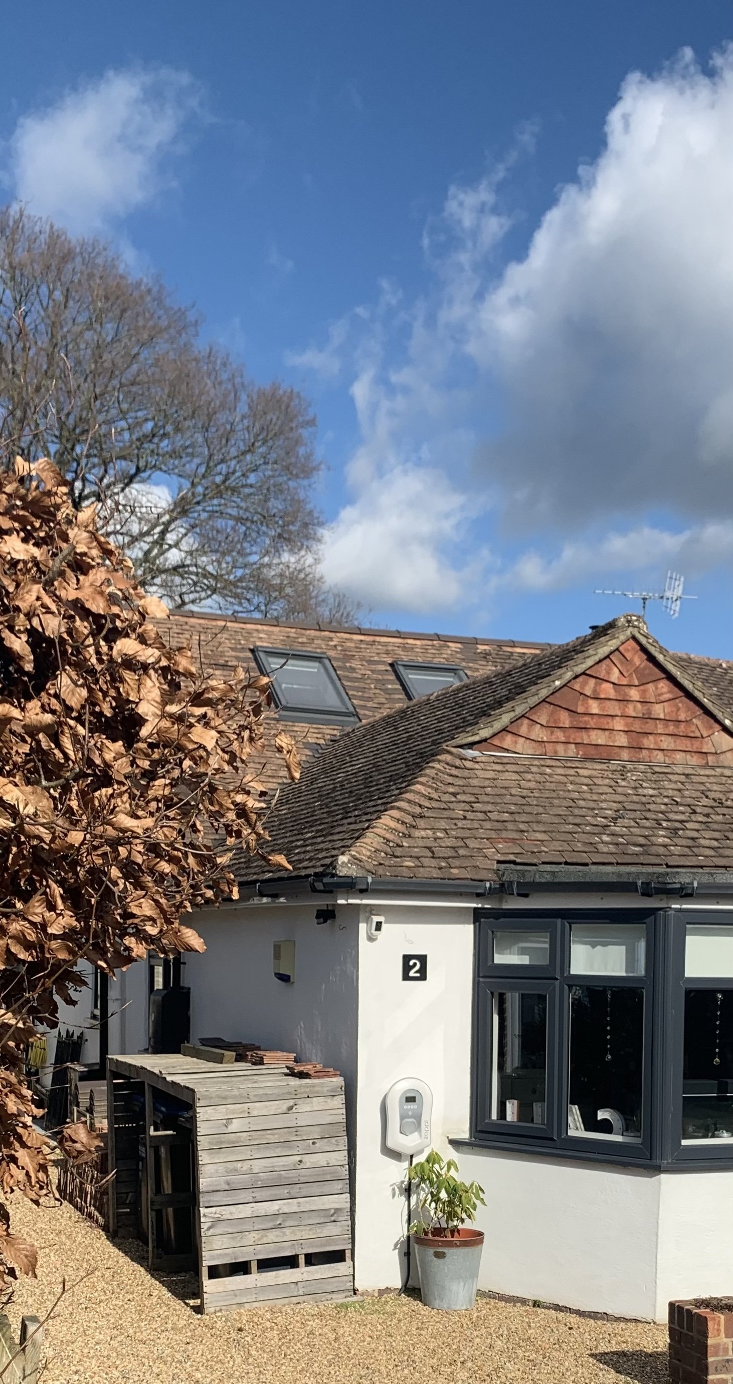 My Energi White Zappi installed at a property in East Grinstead. West Sussex at a residential single storey property