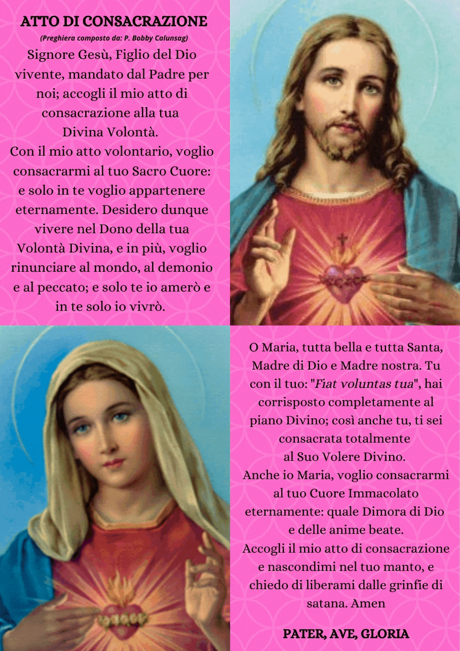 Far appartenere solo a Dio e mai al demonio Atto di consacrazione al Sacro Cuore e Cuore Immacolato di Maria
