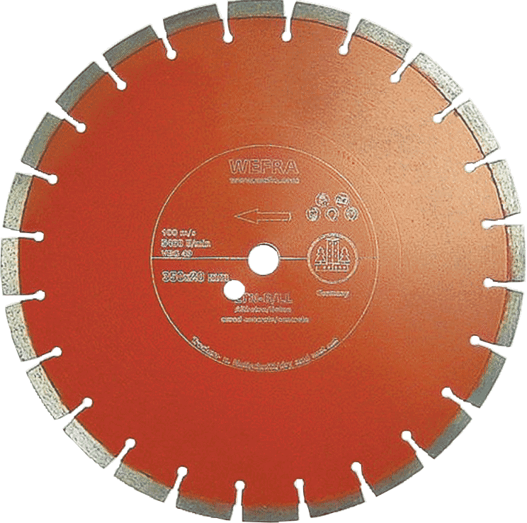 Lasergeschweißte, segmentierte Diamanttrennscheibe mit einer Beleghöhe von 10 mm. Sehr gute Schnittleistung und hohe Standzeit in bewährter Profiqualität.
Einsatzgebiet
Altebeton, auch armierter Beton bis 8mm Stabdicke, Waschbeton