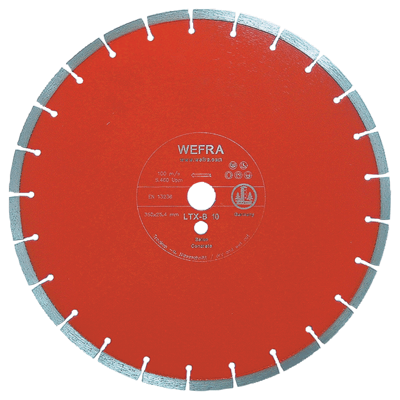 Lasergeschweißte, segmentierte Diamanttrennscheibe mit einer Beleghöhe von 10 mm. Gute Schnittleistung und Standzeit mit einem optimalen Preis-/Leistungsverhältnis.
Einsatzgebiet
Altbeton