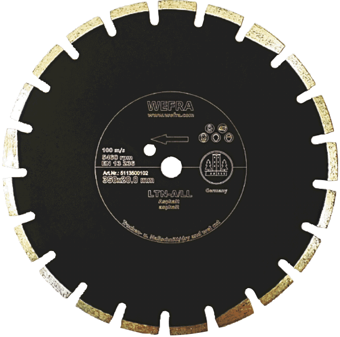 Die LTN-A mit lasergeschweißten Segmenten und einer Belaghöhe von 10 mm und Kernschutzsegmenten überzeugt durch eine sehr gute Schnittleistung und eine hohe Standzeit. Bewährte Profiqualität.
Einsatzgebiet
Asphalt, auch Estrich und Fritschbeton