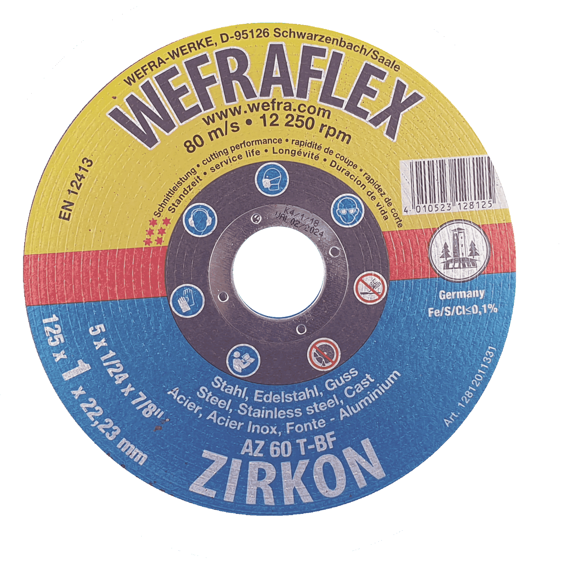 WEFRA AZ60T ZIRKON - die 1mm-Trennscheibe mit einer deutlich höheren Standzeit durch hochwirksames ZIRKON-Korund, extrem schnittfreudig, leichtes Arbeiten mit geringem Kraftaufwand durch Selbstschärfeeffekt des Korundes und mit sehr guter Abtrags-/Schnittleistung und sauberer Schnittfläche.
Einsatzgebiet
Trennen von Blechen, Rohren, dünnwandigen Profilen aus Stahl, Edelstahl, Aluminium und Guss.