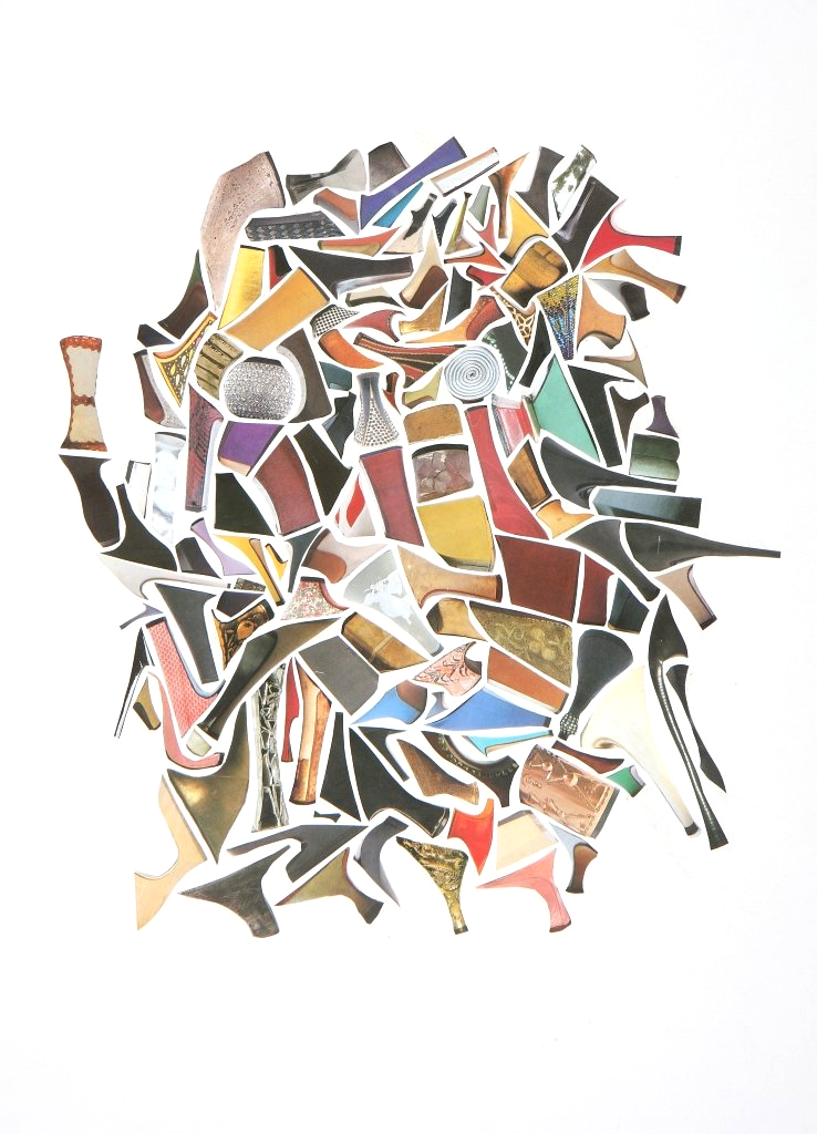 Collage von Carsten Schneider zeigt ein Selbstportrait aus Absätzen von Damenschuhen.