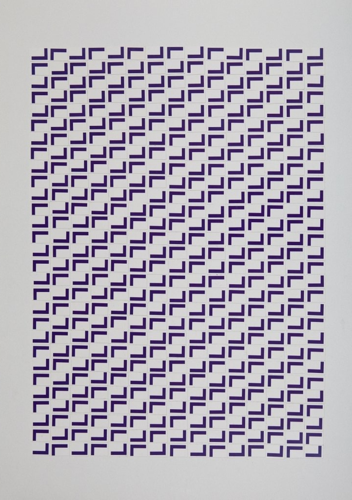 „(((L)))“ – Collage aus L-Buchstaben auf Postkarte.