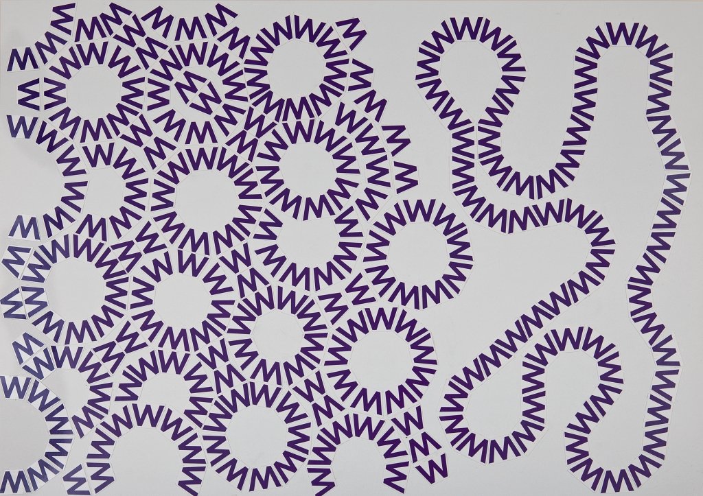 Buchstabencollage aus dem lilafarbenen Buchstaben W von Carsten Schneider