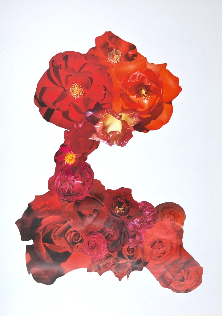 Collage von Carsten Schneider zeigt ein Wesen aus Rosen.