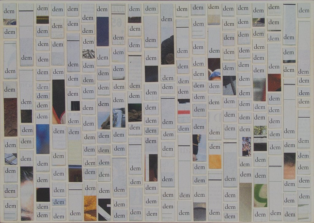 Die Zeitungscollage von Carsten Schneider zeigt hundertfach das Wort dem.