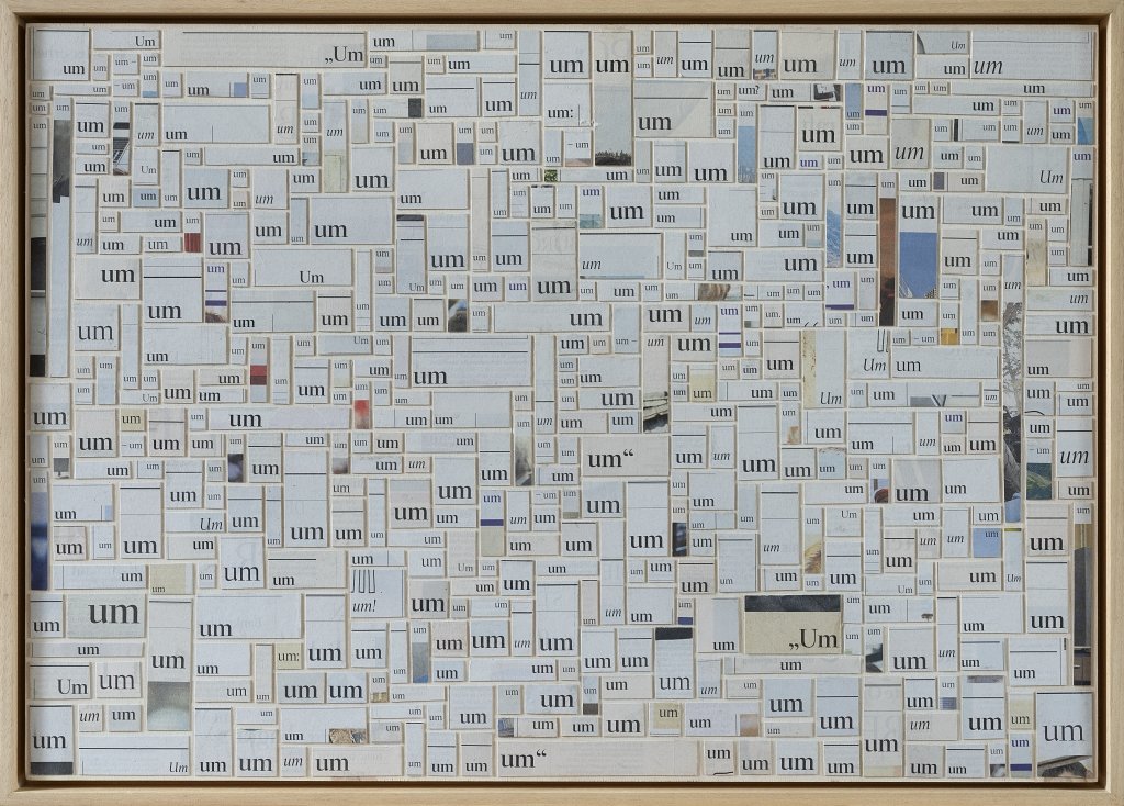 „um“ – Collage aus Überschriften mit der Präposition „um“ aus dem Tagesspiegel.