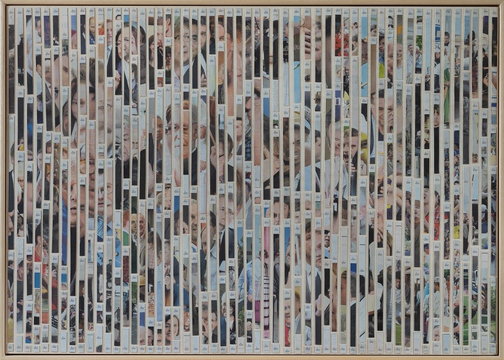 „die/die/die“ – Tagesspiegel-Collage aus „die“-Partikeln mit Gesichtern.