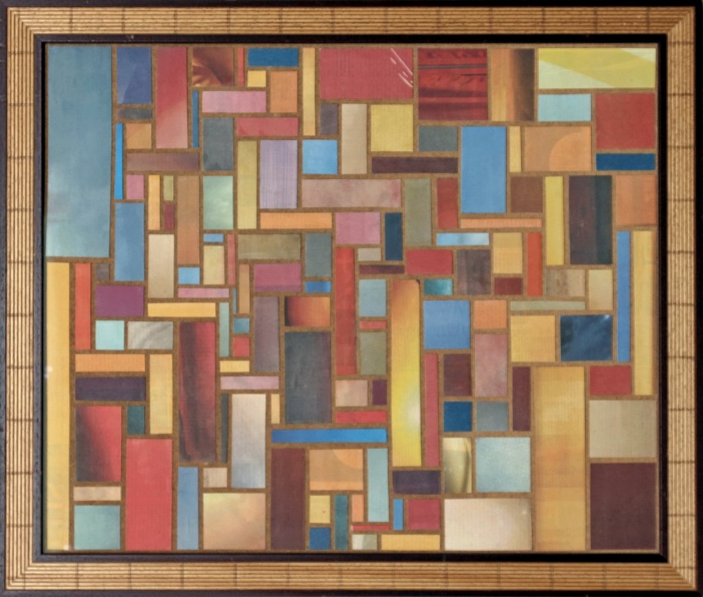 Farbige Zeitungscollage von Carsten Schneider. Katalognummer 118