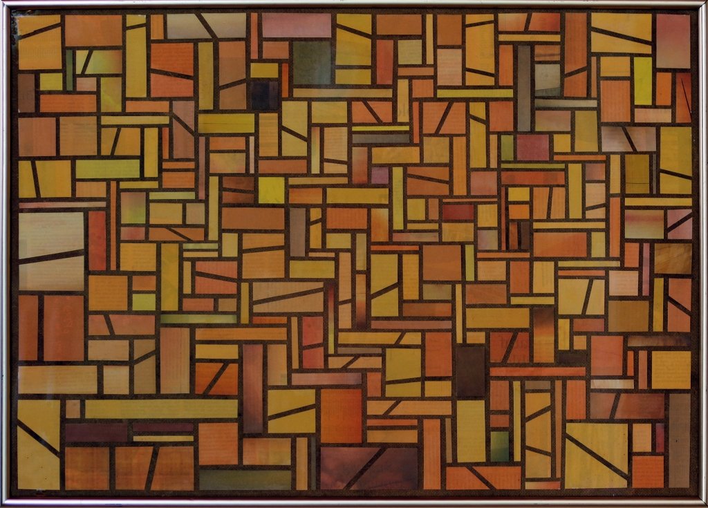 Farbige Zeitungscollage von Carsten Schneider. Katalognummer 122