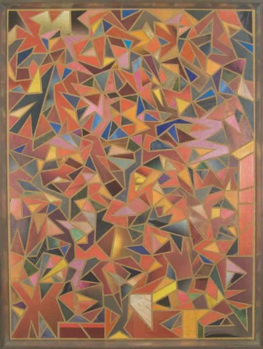 Zeitungscollage aus farbigen Ausschnitten. Von Carsten Schneider, Katalognummer 134