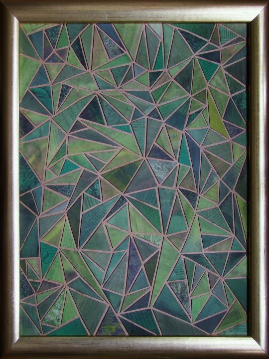 Zeitungscollage aus grünfarbigen Ausschnitten. Von Carsten Schneider, Katalognummer 135-b