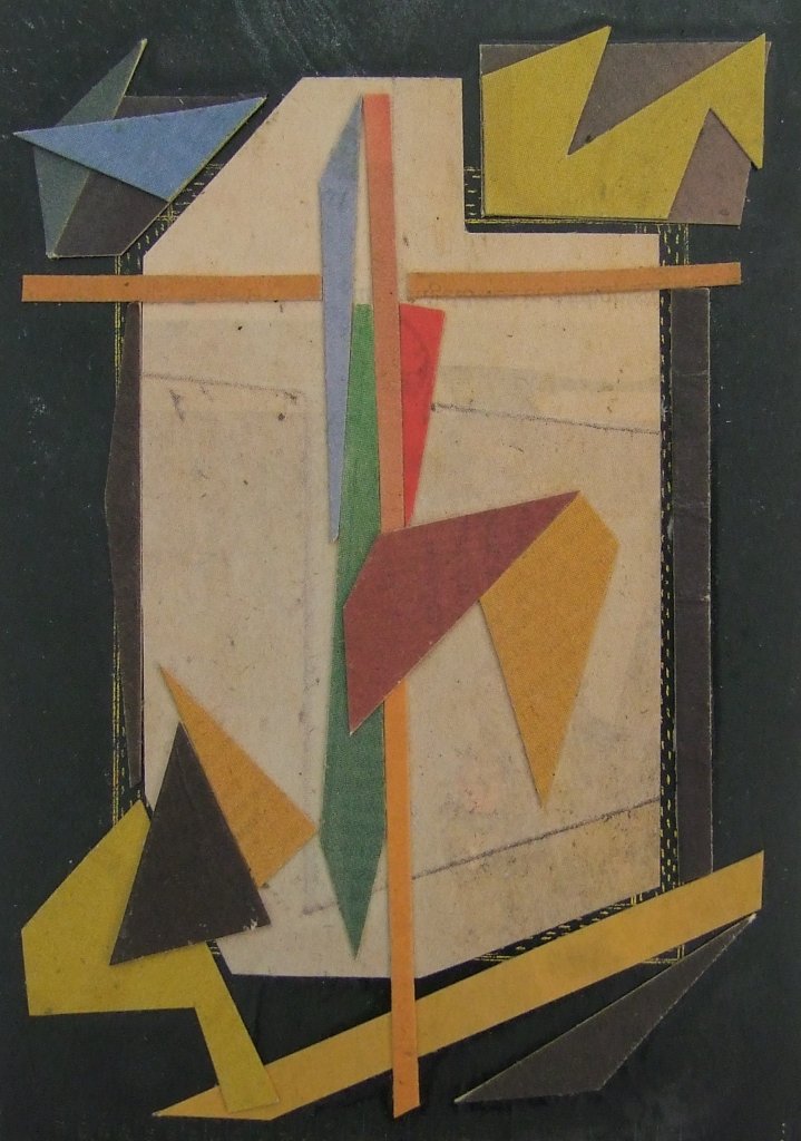 Kleine Kreuzcollage Nummer 61 von Carsten Schneider. Zeitungspapier, 15 x 10 cm.
