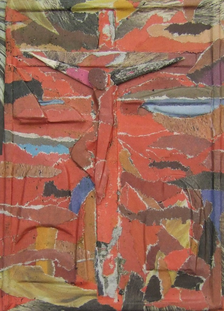 Kleine Kreuzcollage Nummer 74 von Carsten Schneider. 15 × 10 cm.