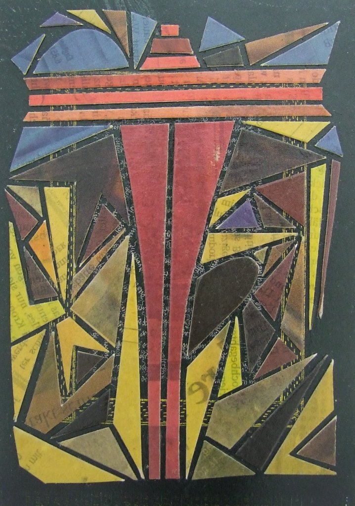 Kleine Kreuzcollage Nummer 83 von Carsten Schneider. 15 x 10 cm.