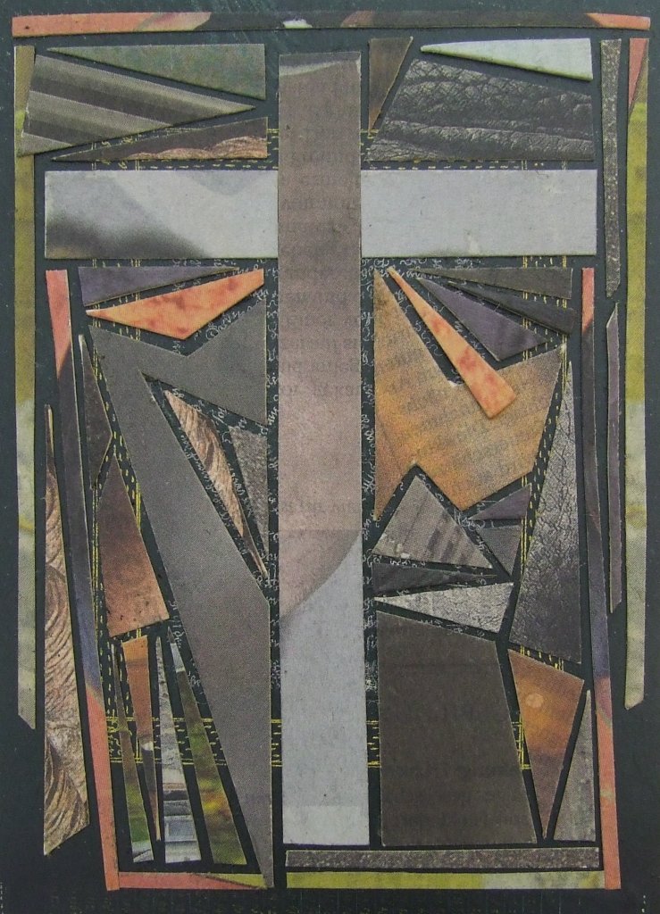 Kleine Kreuzcollage Nummer 84 von Carsten Schneider. 15 × 10 cm.