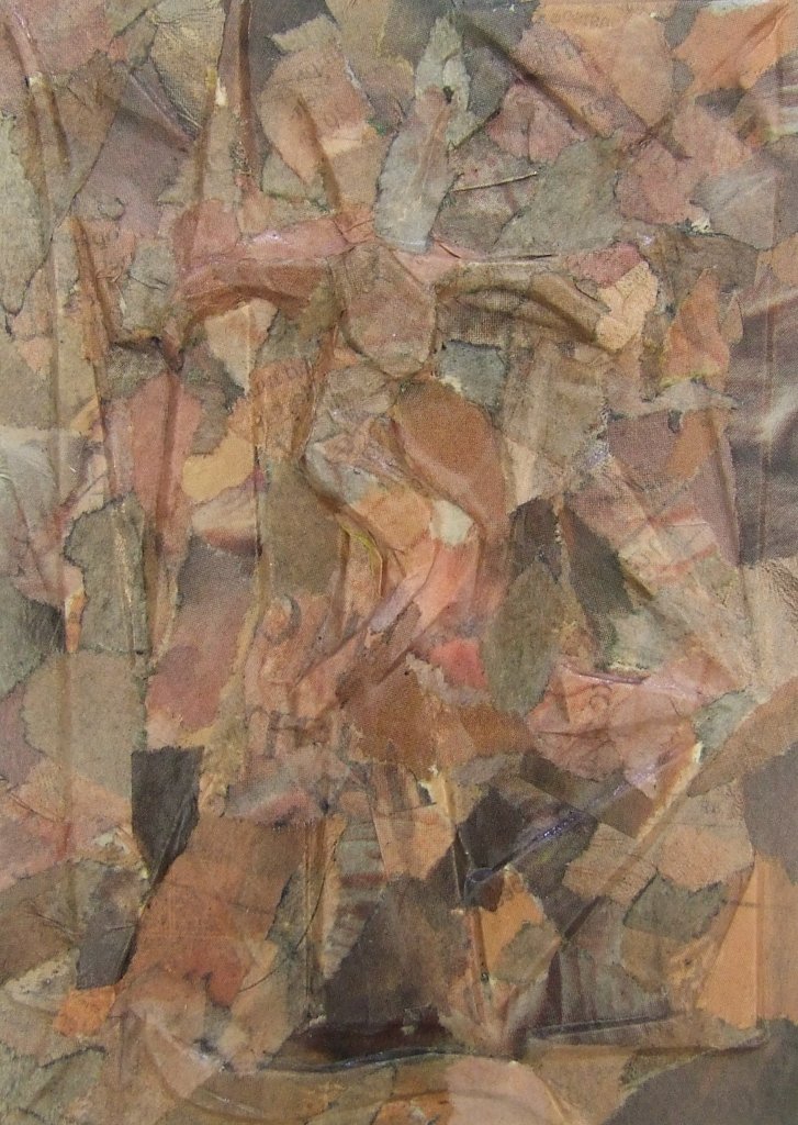 Kleine Kreuzcollage Nummer 86 von Carsten Schneider. 15 x 10 cm.