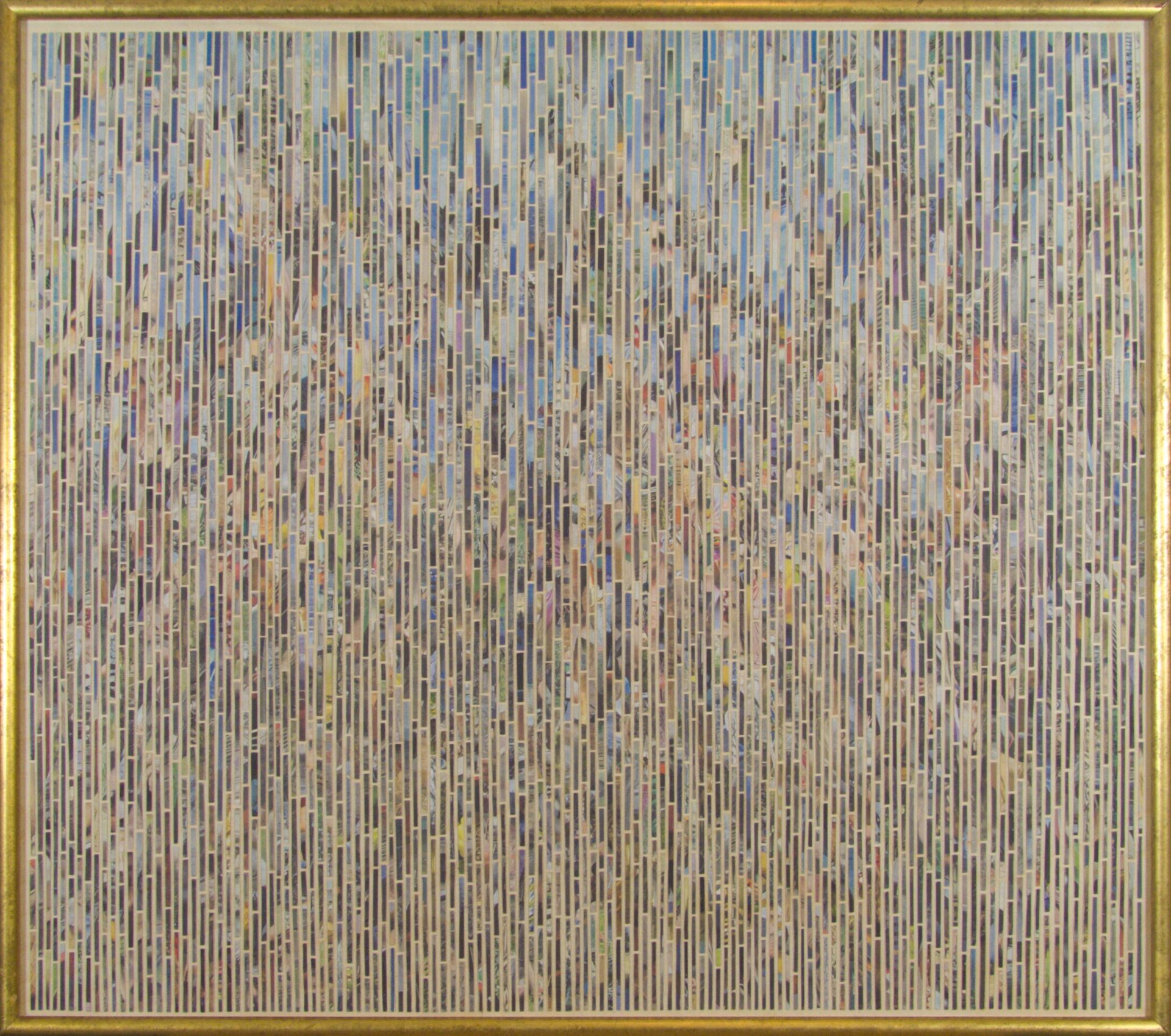 Zeitungscollage von Carsten Schneider zeigt eine Landschaft aus vielen hundert Strichen. Katalognummer 146