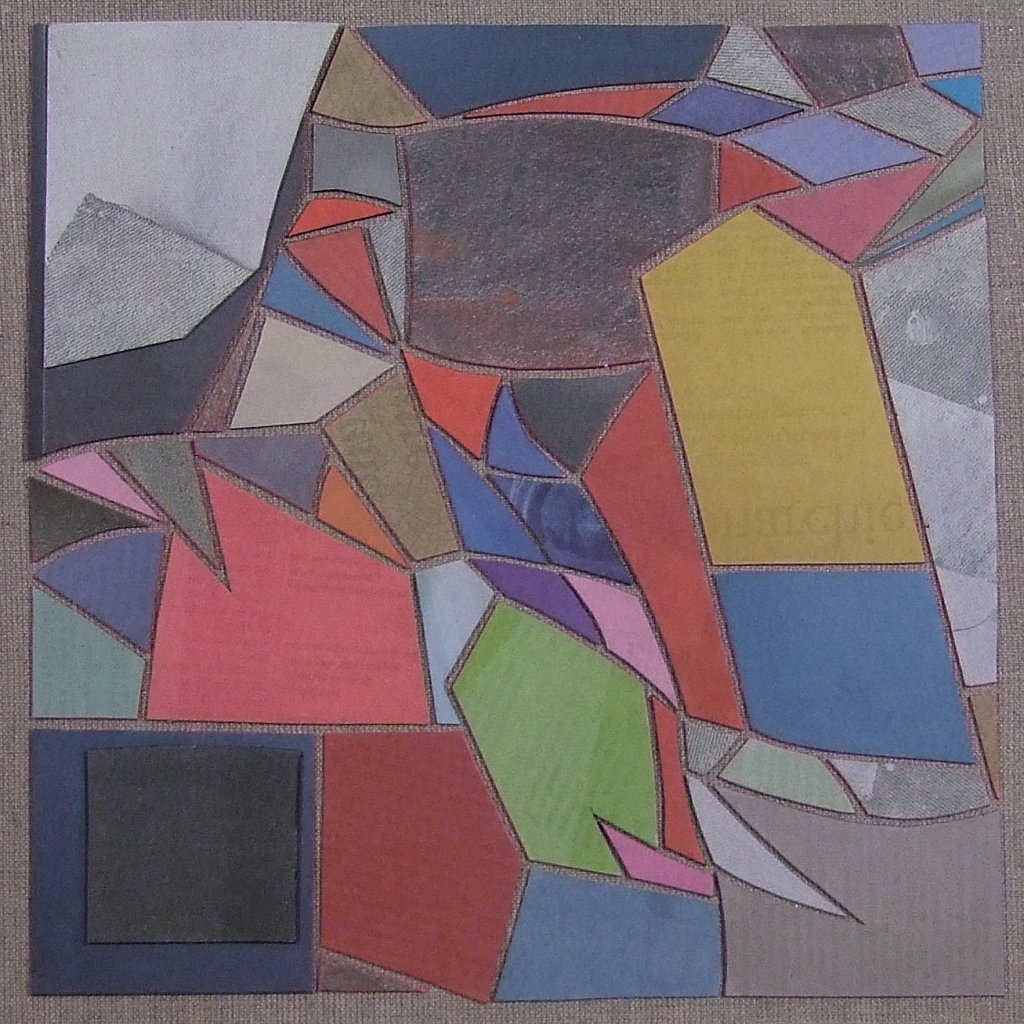 Farbige Zeitungscollage von Carsten Schneider. Katalognummer 281