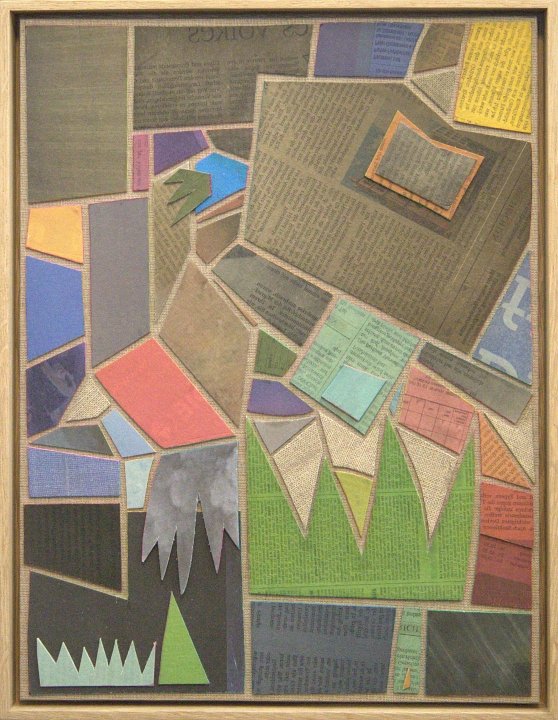 Zeitungscollage aus farbigen Ausschnitten. Von Carsten Schneider, Katalognummer 453