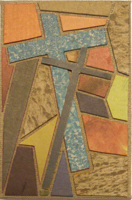 Kreuzcollage aus Zeitungspapier von Carsten Schneider. KK-129. 2022
