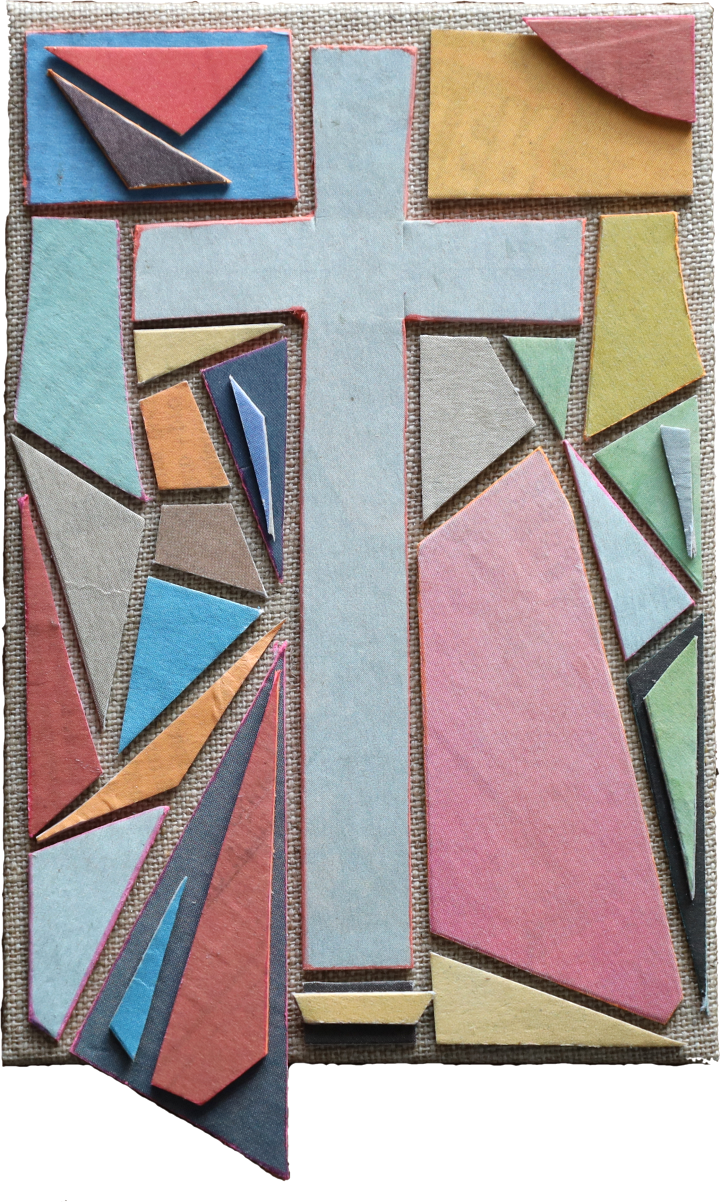 Kreuzcollage aus Zeiungspapier von Carsten Schneider. KK-131. 2022