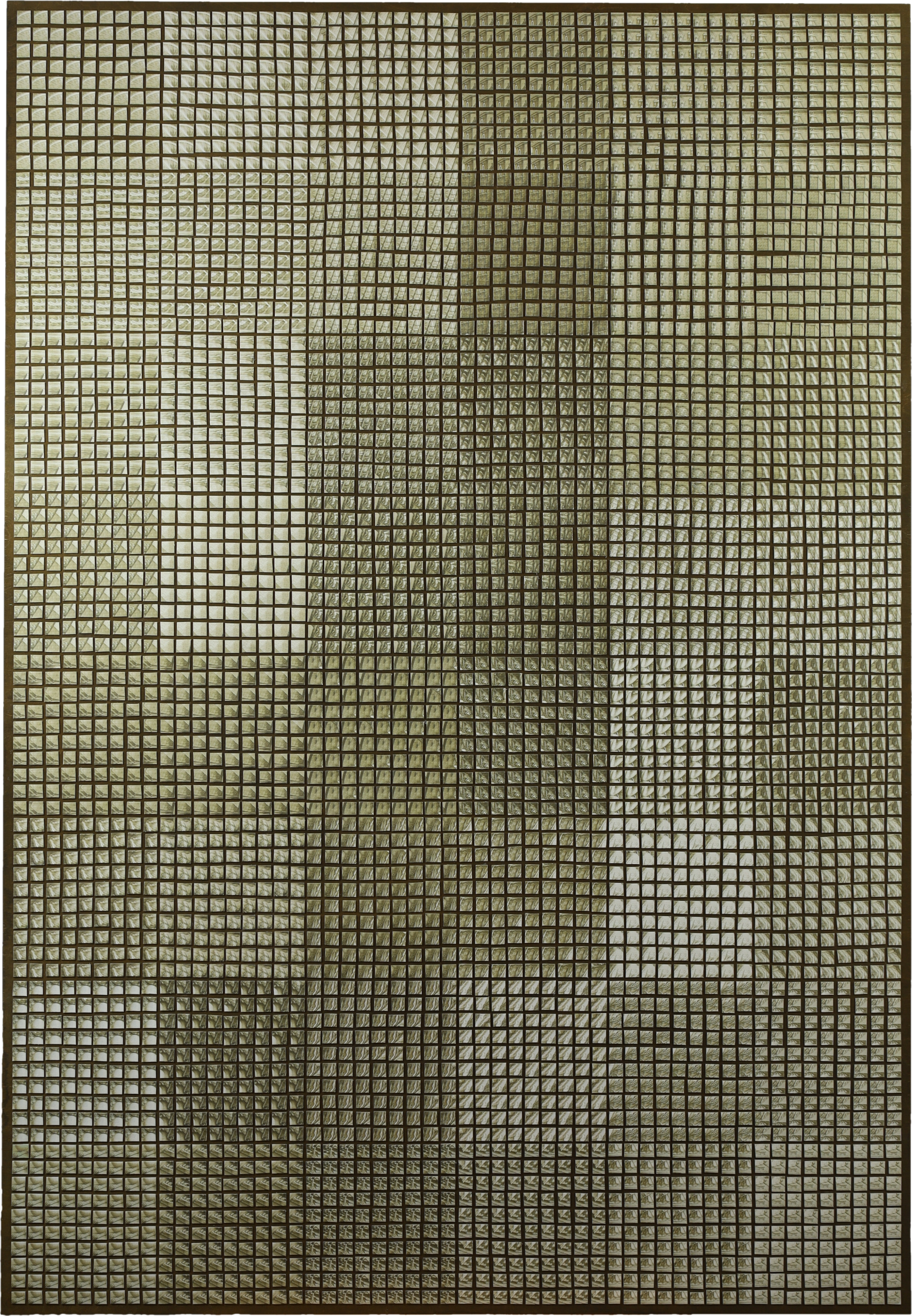 „Melencolia XC“ – Dürers „Melencolia I“ in viele Zeitungsrechtecke zerlegt und neu zusammengesetzt.