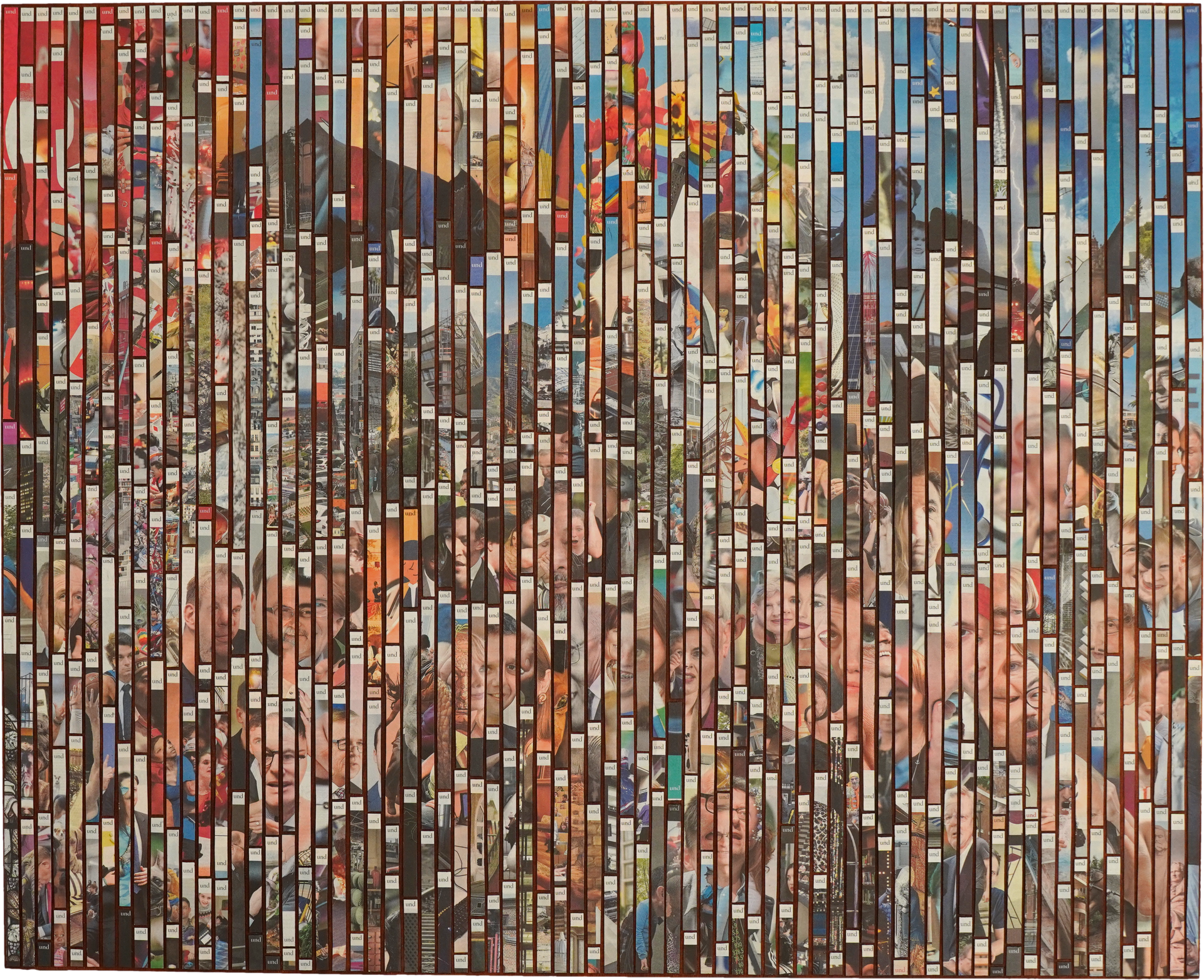 „… und in Wiepersdorf“: Zeitungsollage aus „und“-Fundstellen des Tagesspiegels, die eine Landschaft bilden.