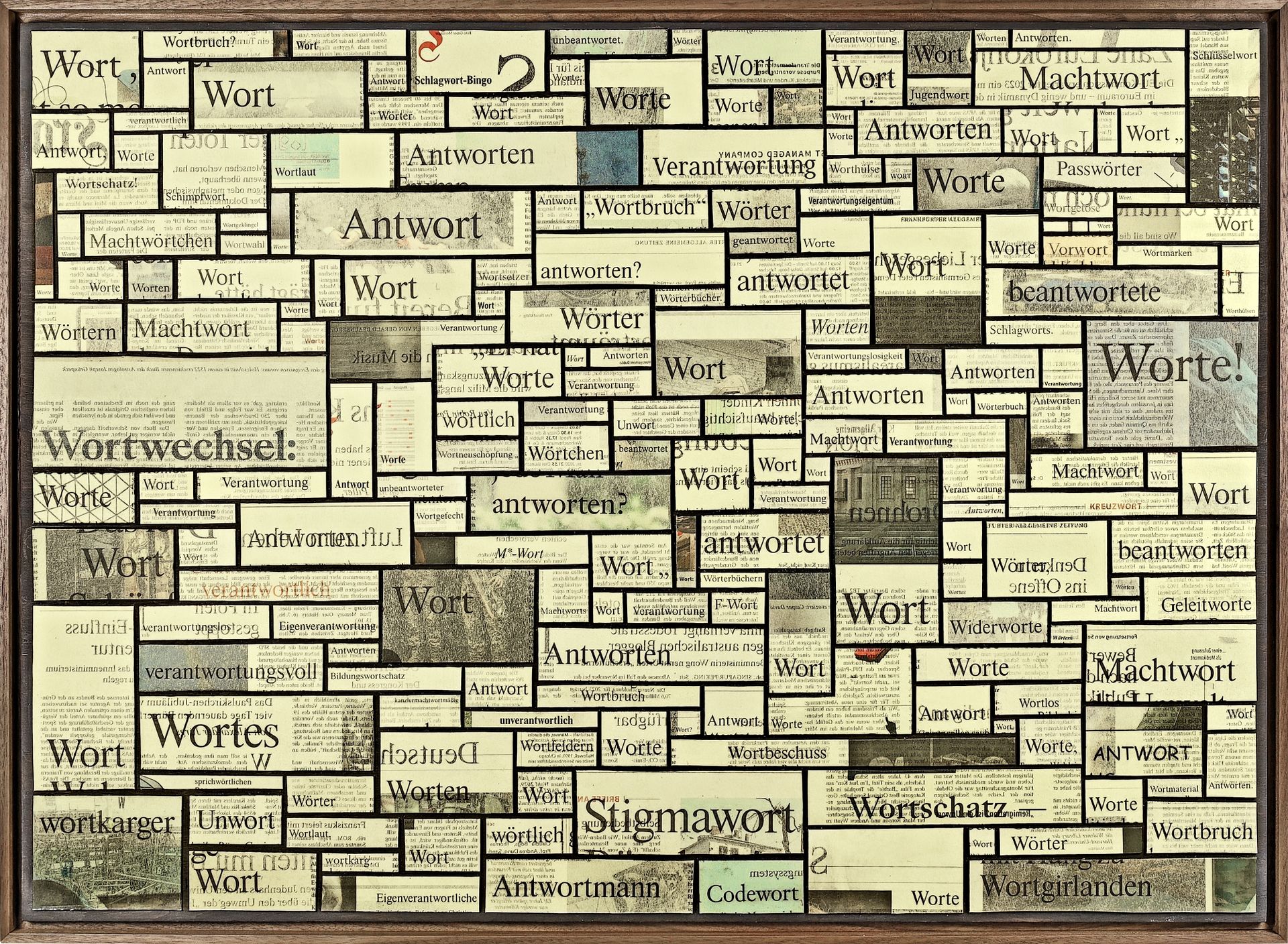 F.A.Z.-Collage aus Schlagzeilen mit „Wort“, „Antwort“ u. a.