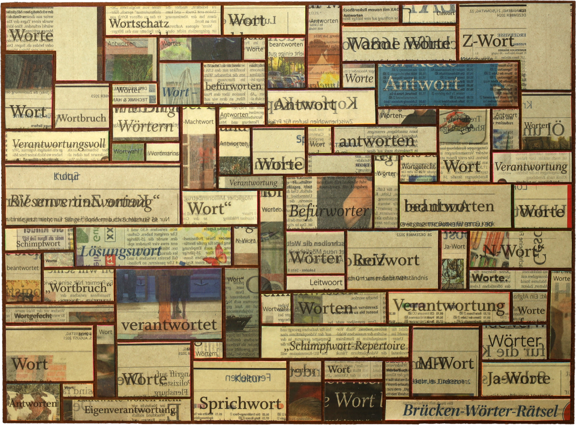 Wortbildcollage aus Zeitungspapier zeigt das Wort