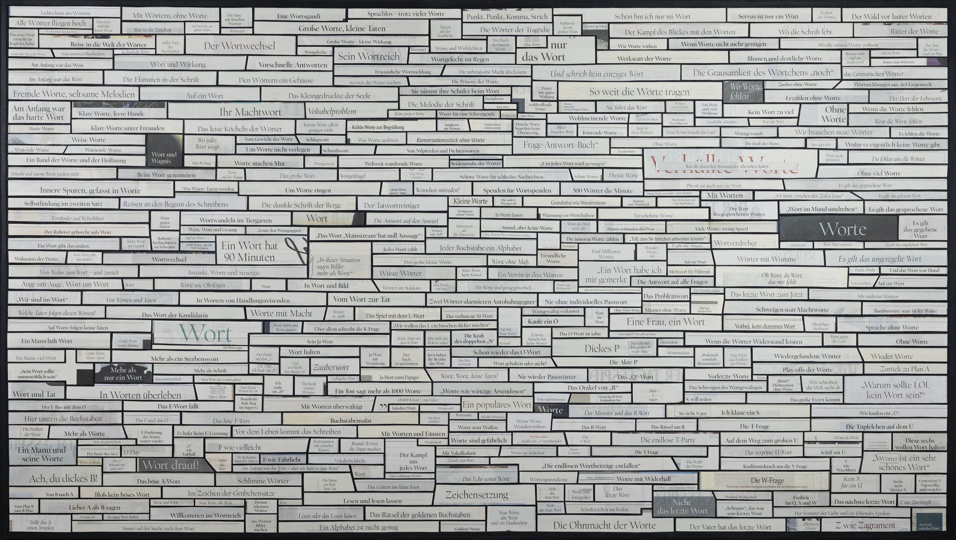 Großes Wortbild: Panorama-Collage aus Tagesspiegel-Überschriften mit dem Wort „Wort“.