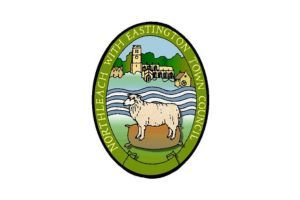 Northleach with Eastington Town Council Logo including graphic of a sheep and church in the background