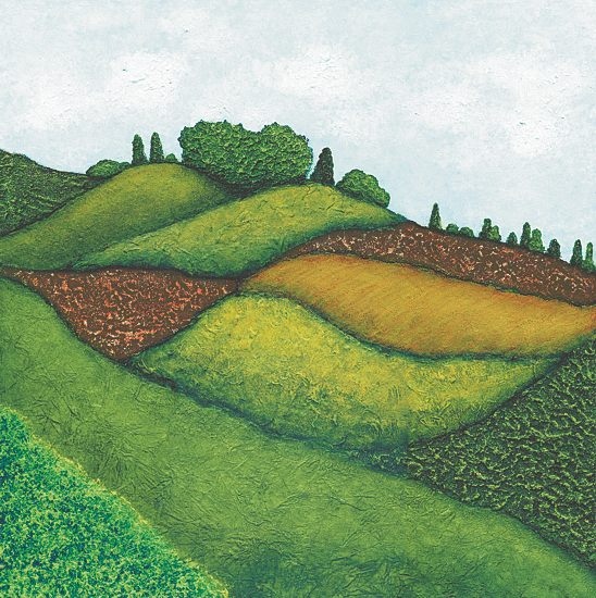 Patchwork Downs, South Downs - Fine Art Giclee Print created from Troys Original Acrylic and Collage Painting. All images are subject to Copyright