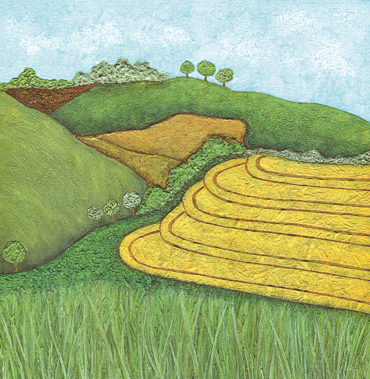 Tractor Tracks, South Downs Painting & Collage on canvas by Troy Ohlson